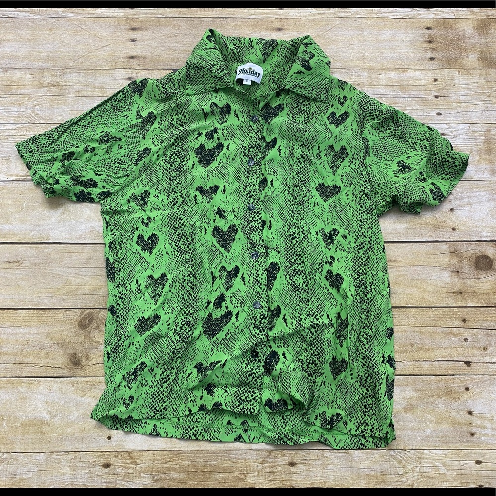 HOLIDAY by Emma Mulholland Green Snake Print Bowling Shirt XS